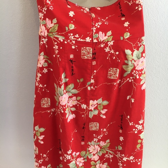 Vintage Y2K Helen Wang Semiformal Strapless Red Floral Shift Dress in Size 8 FUC - Picture 5 of 13